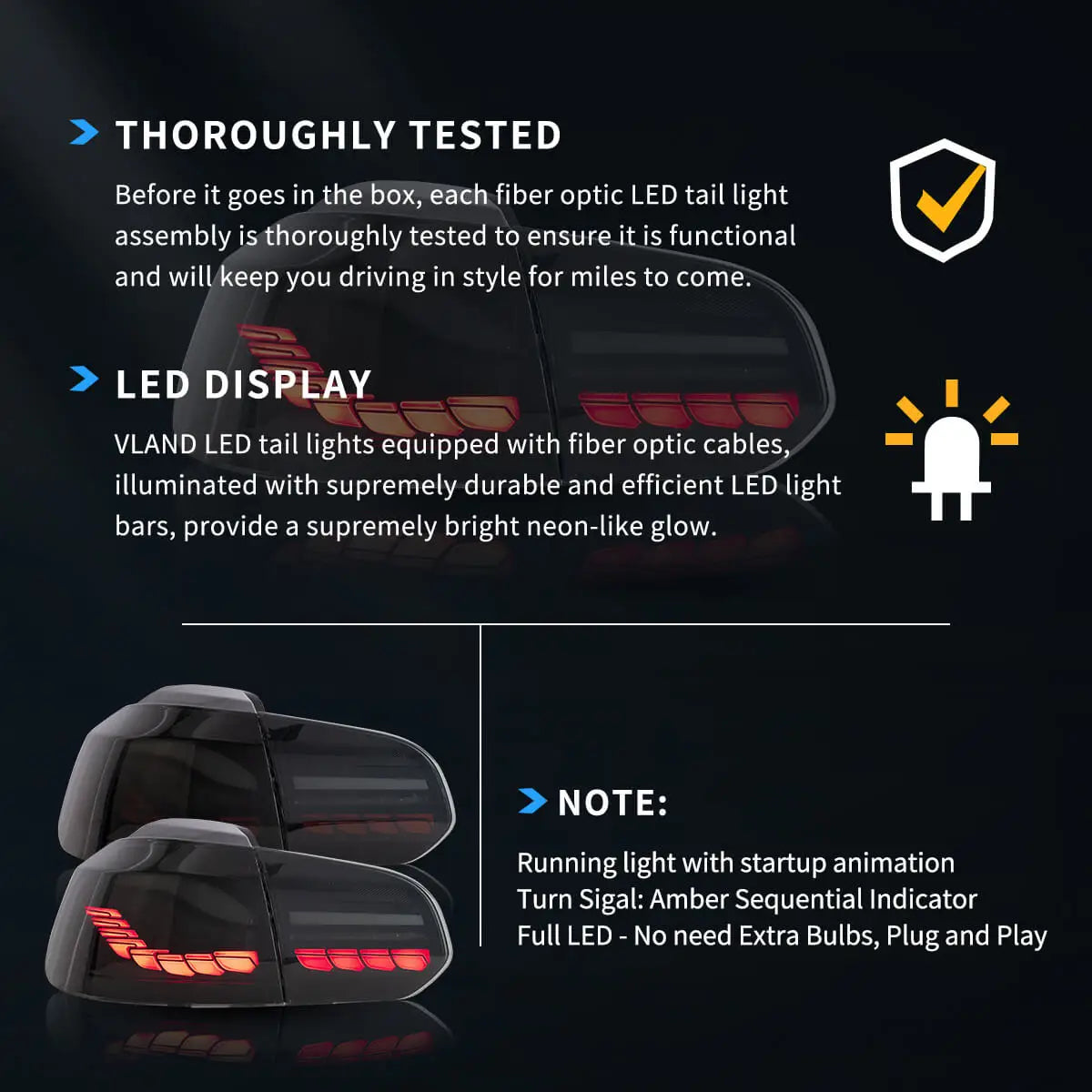 Vland 08-14 Golf 6th Gen Mk6 Hatchback II OLED Tail Lights With Dynamic Welcome Lighting (GTS Style) sayaragear