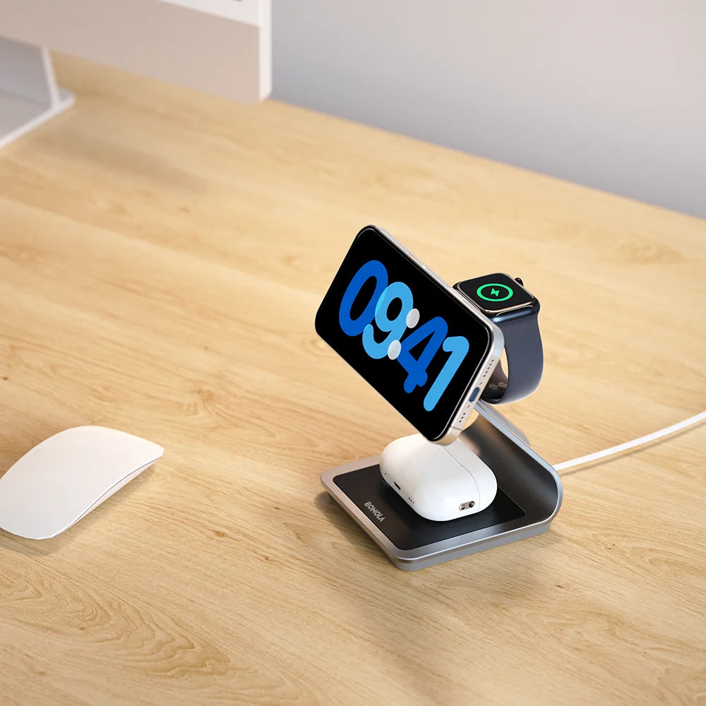 Bonola Magnetic 3 in 1 Wireless Charger for iPhone 17/16/15/13/14/12 30W Wireless Charging Station for Apple Watch/AirPods Pro sayaragear