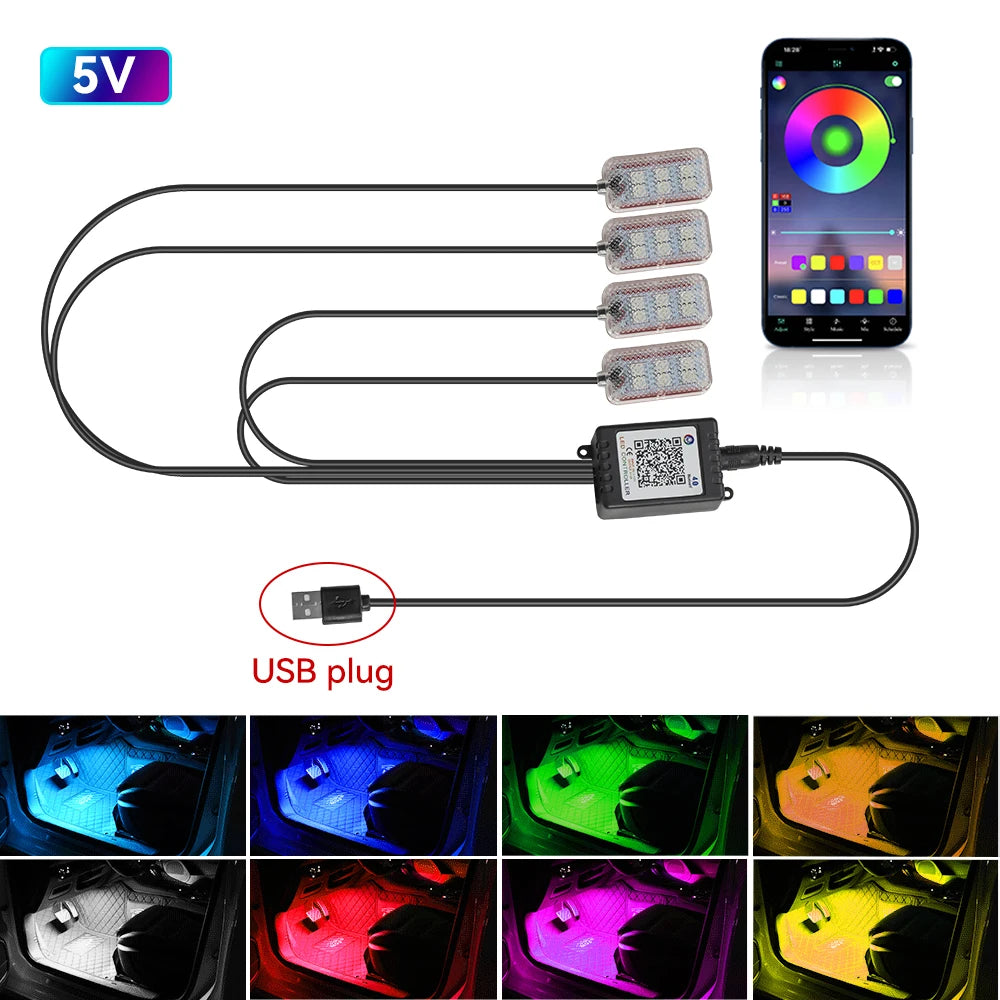 LED Car Interior Ambient Lights Foot Strip Lighting Kit Accessories Backlight Remote App Music Control Auto RGB Decorative Lamp sayaragear