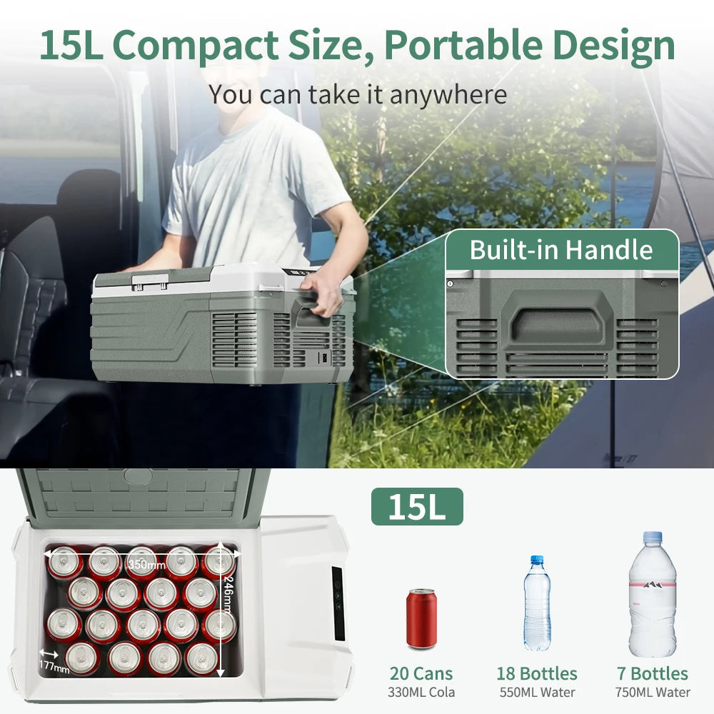 Alpicool NL15 15L Portable Car Refrigerator 12 Volt Mini Fridge Freezer 12/24V DC 100-240V AC Cooler Ice Box for Truck Camping sayaragear