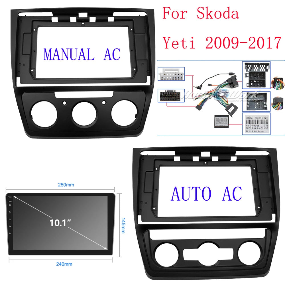 Car Radio Fascias Frame For Skoda Yeti 2009-2017 10 inch Stereo Panel Harness Power Cable Adapter Canbus Decoder Mount Kit sayaragear