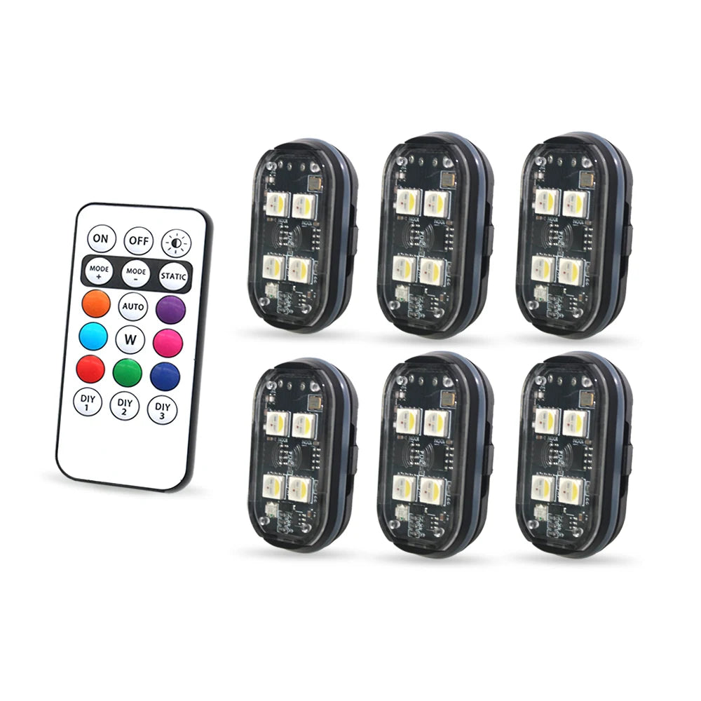 2/4pcs Wireless LED Strobe Lights Car Decor Atmosphere Light, 8 Colors Rechargeable Led Lights Anti-Collision LED Warning Light sayaragear