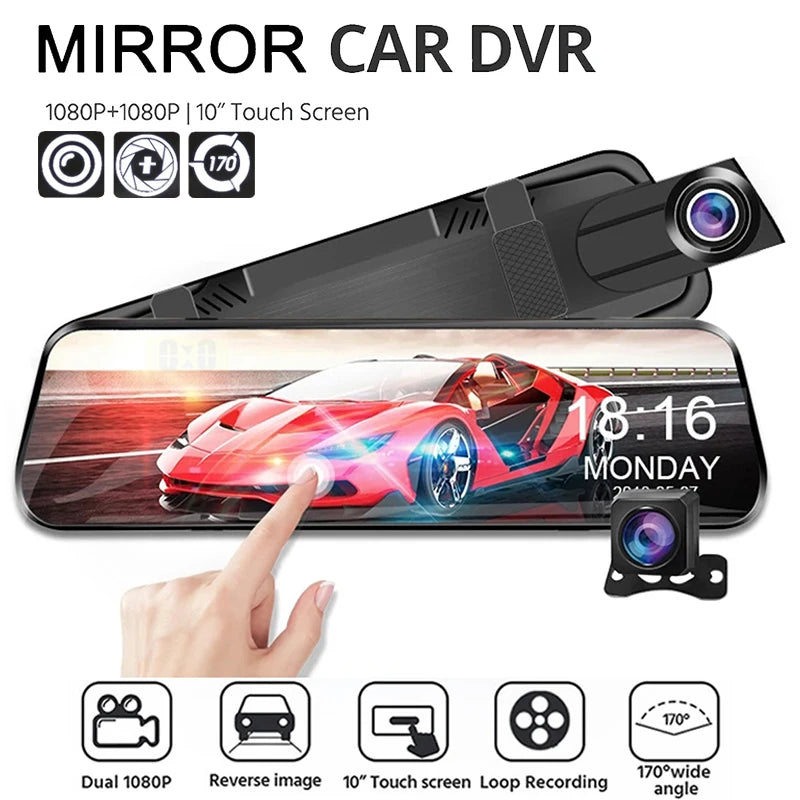 10'' Rearview Mirror Dash Cam Front & Rear 1080P Dual Recording, Backup Camera, 24H Parking Monitor, Night Vision for Cars sayaragear