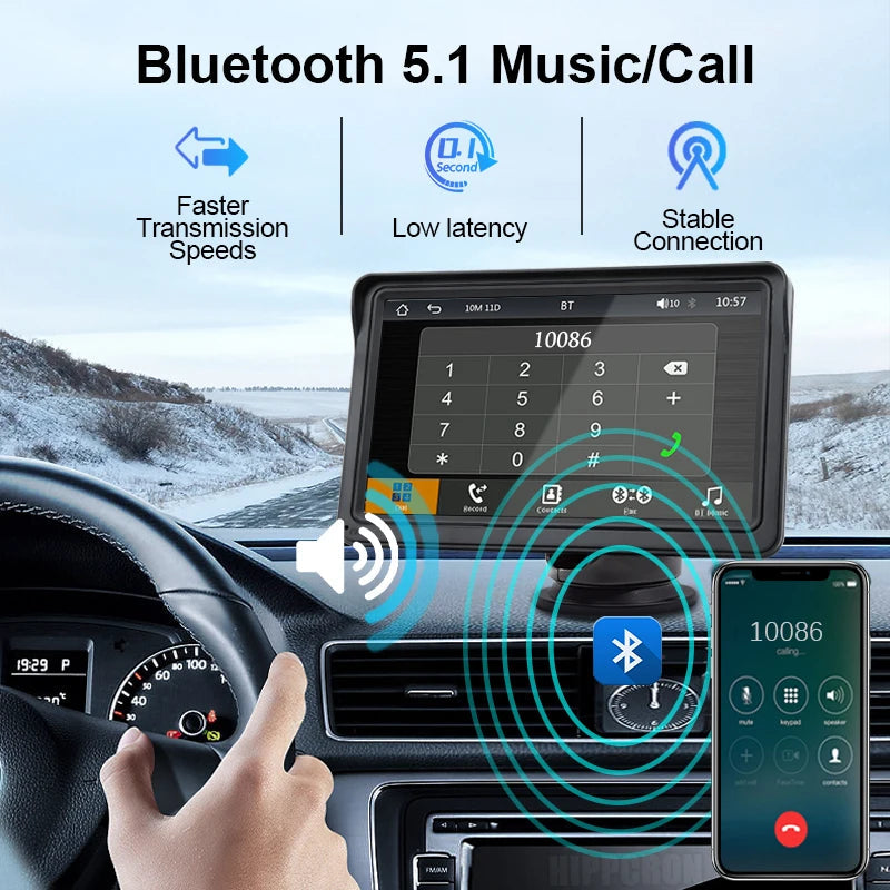Hippcron 7inch Car Radio Multimedia Video Player Wireless Carplay And Wireless Android Auto Portable Universal Touch Screen sayaragear