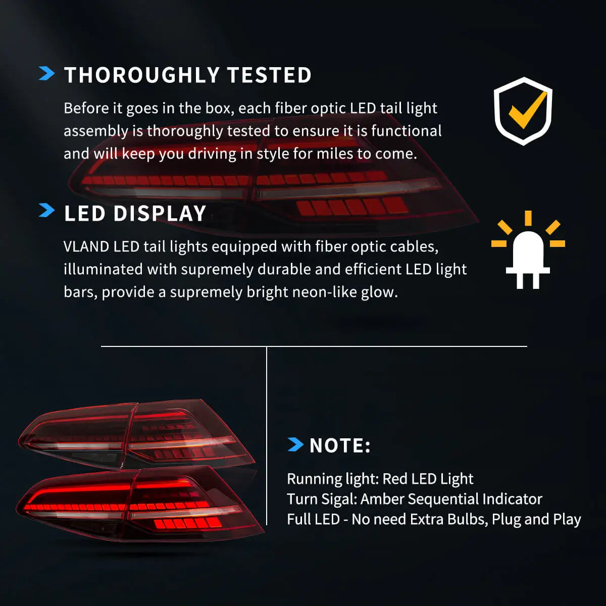 VLAND LED Tail Lights For 13-21 VW Golf MK7 MK7.5 Hatchback Sequential Turn Signal Rear Lamp Assembly sayaragear