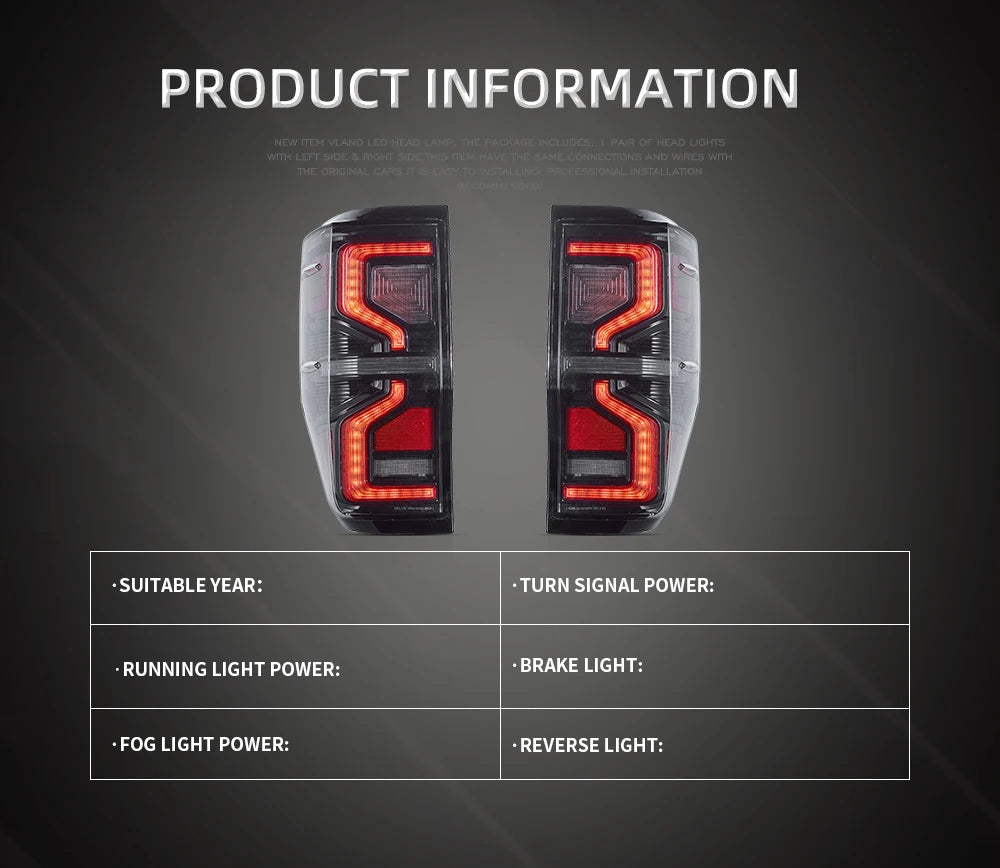 VLAND Taillight Assembly FIT FOR FORD RANGER 2012-2018 LED TAIL LAMP TAIL LAMP LED Running Light  LED Brake Light sayaragear