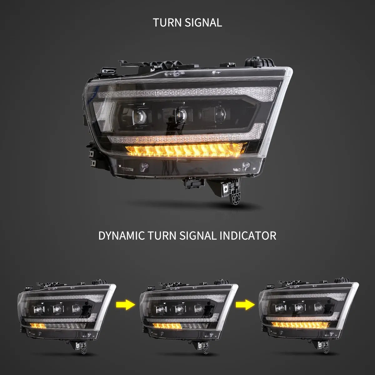 Vland 19-24 Ram 1500 5th Gen (DT) LED Matrix Projector HeadLights Black Assembly sayaragear