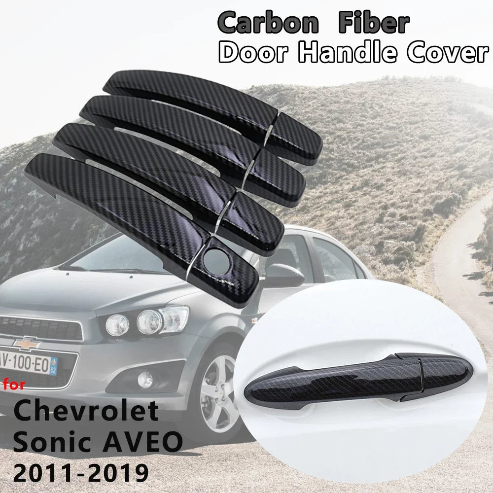 Carbon Fiber Door Handle Cover Accessories for  Chevrolet Sonic AVEO Holden Barina 2011 2012 2013 2014 2015 2016 2017 2018 2019 sayaragear