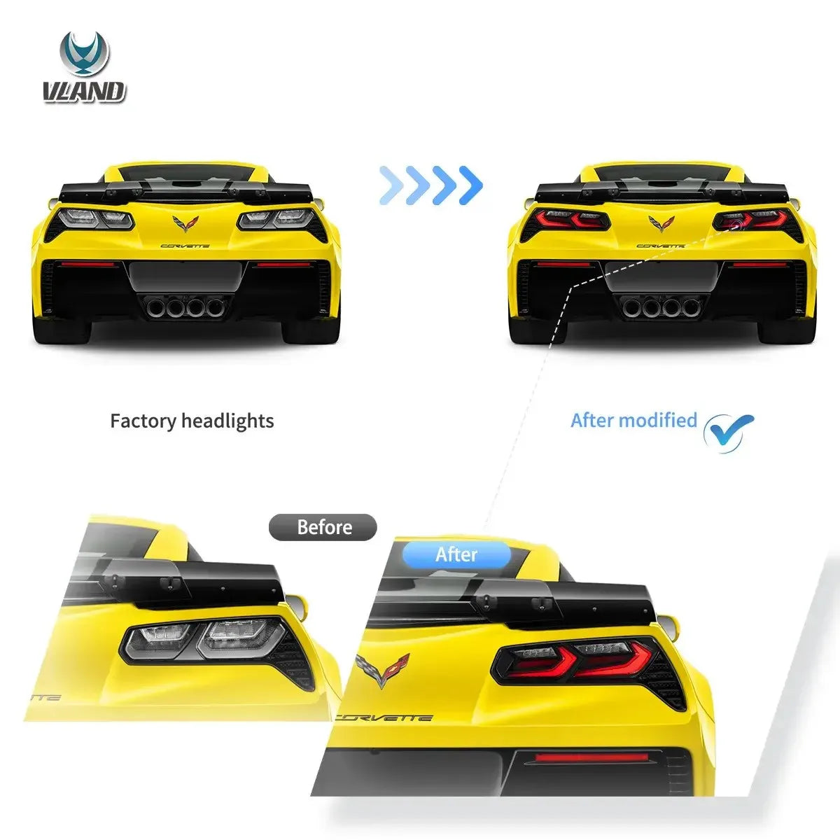 Vland 14-19 Corvette C7 Full LED Tail Lights With Sequential Turn Signal sayaragear