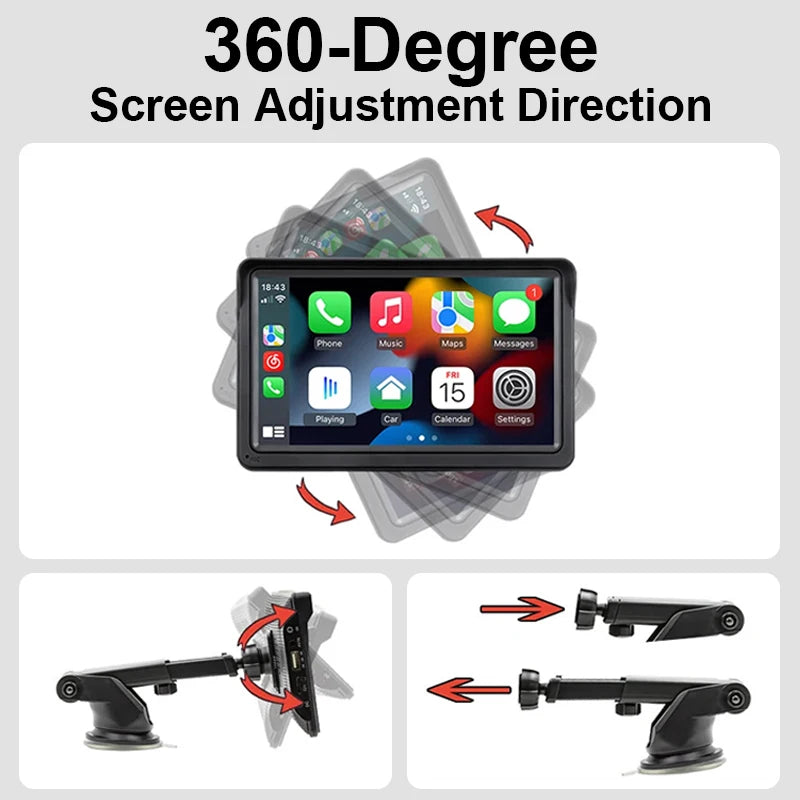 Hippcron 7inch Car Radio Multimedia Video Player Wireless Carplay And Wireless Android Auto Portable Universal Touch Screen sayaragear