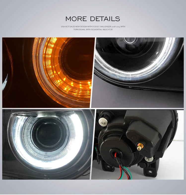 VLAND Car Headlights Assembly For Dodge Challenger 2008-2014 Head Light Moving Turn Signal Light DRL Dual Beam Lens Colourful sayaragear