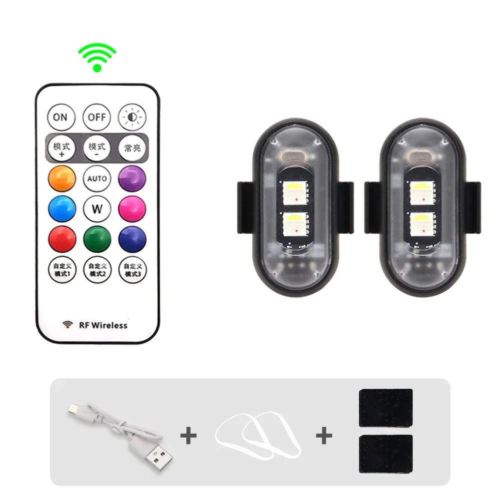 Car Motorcycle RGB LED Strobe Lights 8 Colors LED Flash Position Wireless Light Aircraft Airplane Helicopter Warning Lights sayaragear