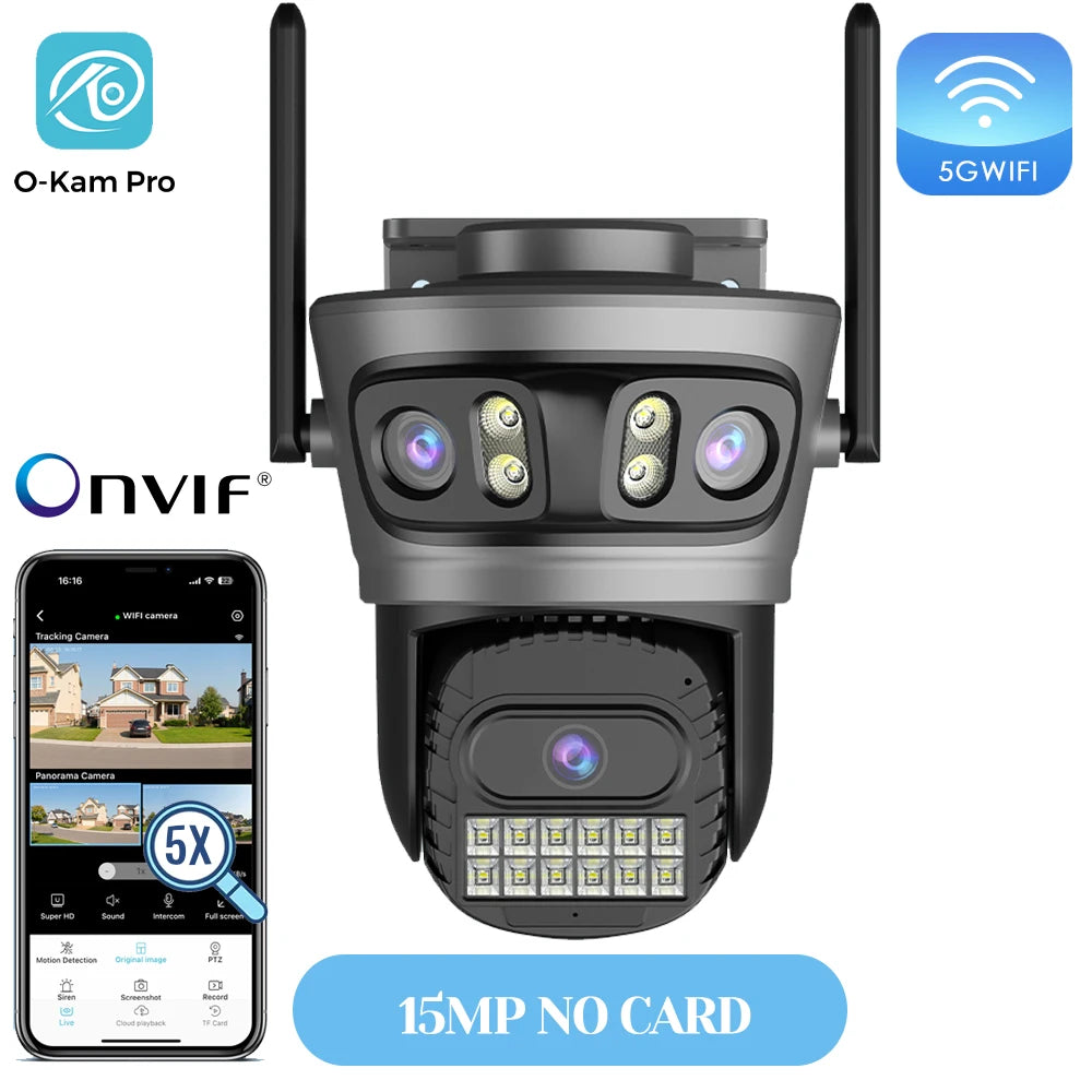 20MP Outdoors Wifi Camera 10K HD Three Lens Security 5G PTZ IP Camera 10X Digital Zoom Lens Human AI Auto Detect Tracking Camera sayaragear