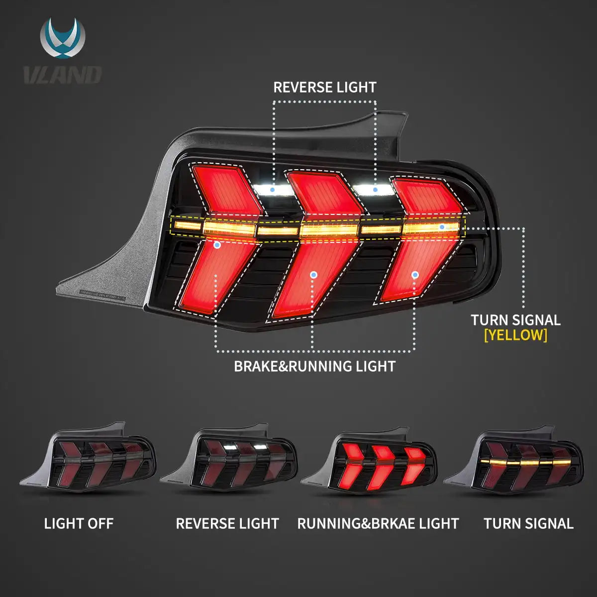 VLAND 2010-2012 Mustang 5th Gen S-197 II Pre-Facelift Smoked LED Tail Lights With Amber Sequential Turn Signal sayaragear