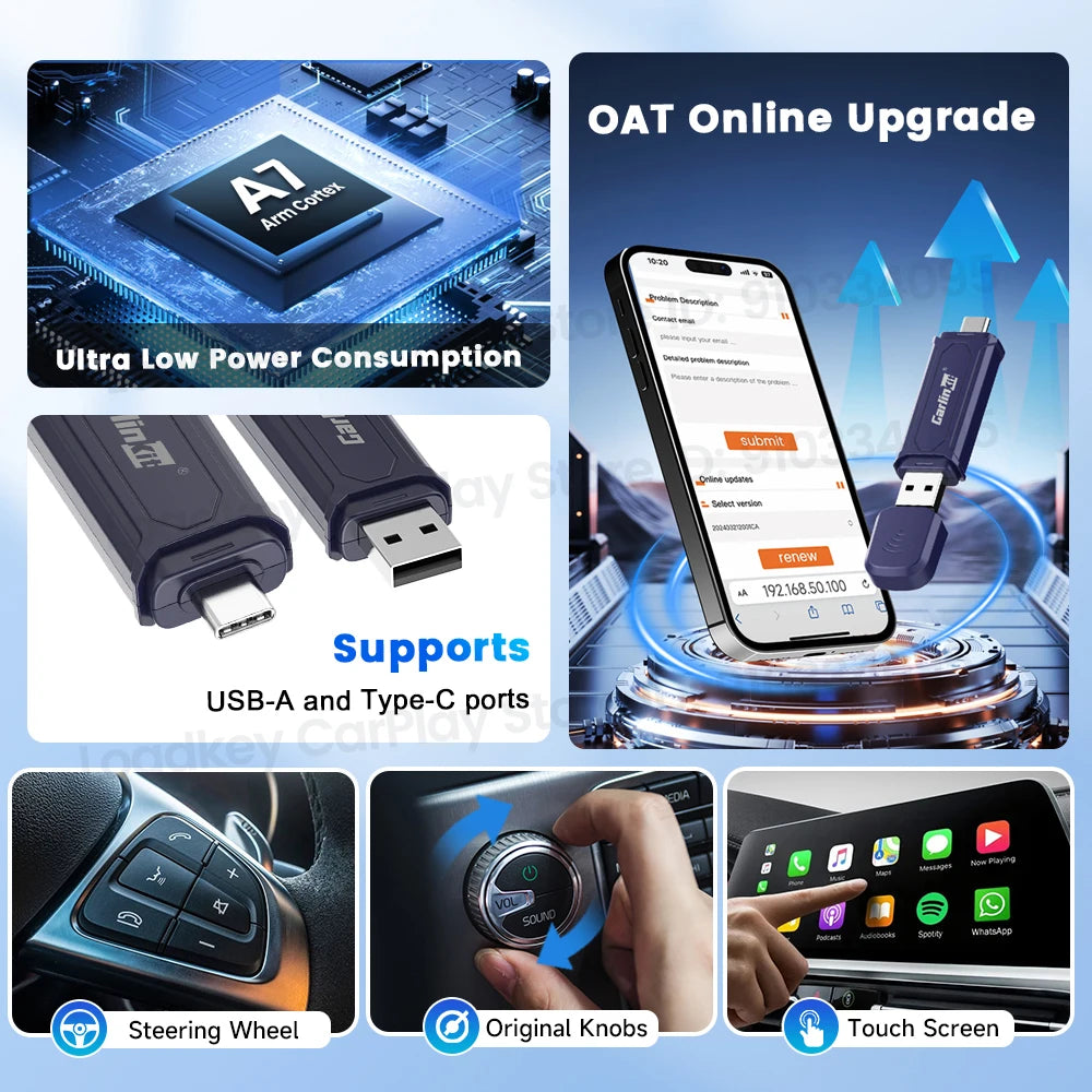 CarlinKit Mini 5 Pro Wireless CarPlay Adapter USB Dongle Wired to Wireless Android Auto 5Ghz WiFi Fast Connect Split Screen OTA sayaragear