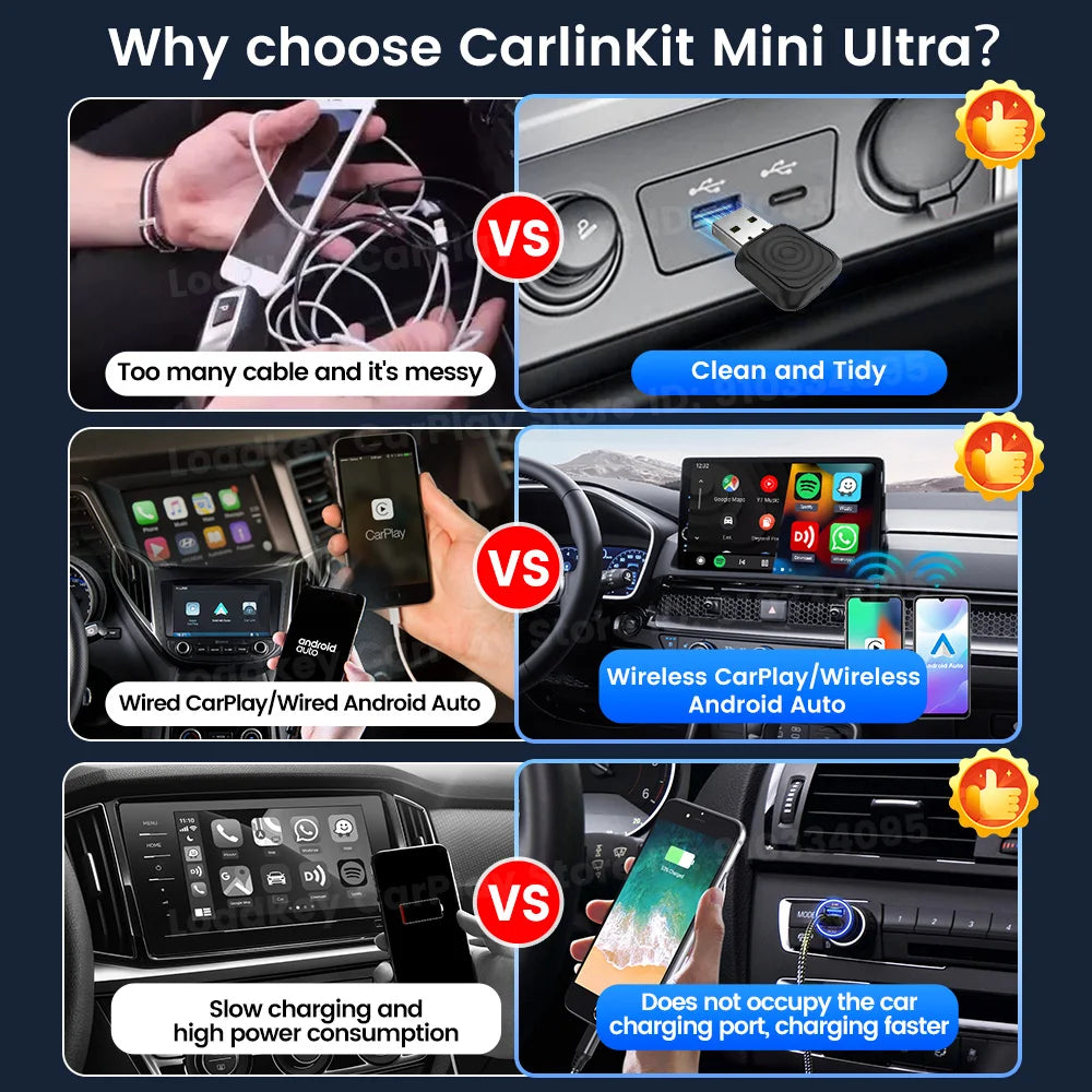 2026 Carlinkit 2-In-1 Android Auto Wireless Carplay Adapter Smart Mini Ultra Bt Wifi Usb Dongle For Toyota Volvo Benz Kia Mazda sayaragear