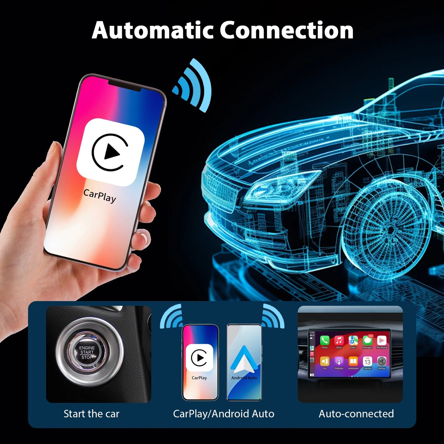 Mini Wireless Carplay Adapter for iPhone, 2025 2 in 1 Stable Universal Wireless carplay Adapter, Convert Wired to Wireless sayaragear