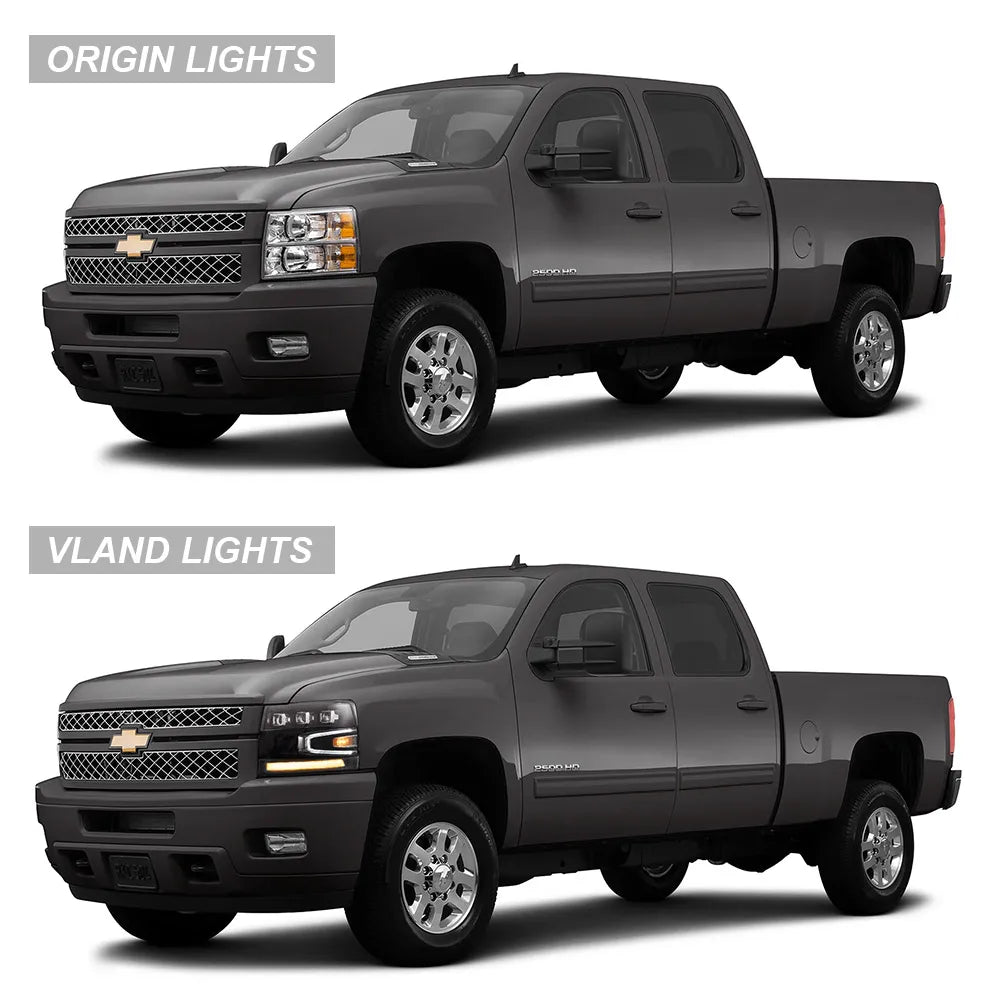 Vland 07-13 Chevrolet Silverado 2nd Gen LED Matrix Projector Headlights Black Truck Headlamp Upgrade sayaragear