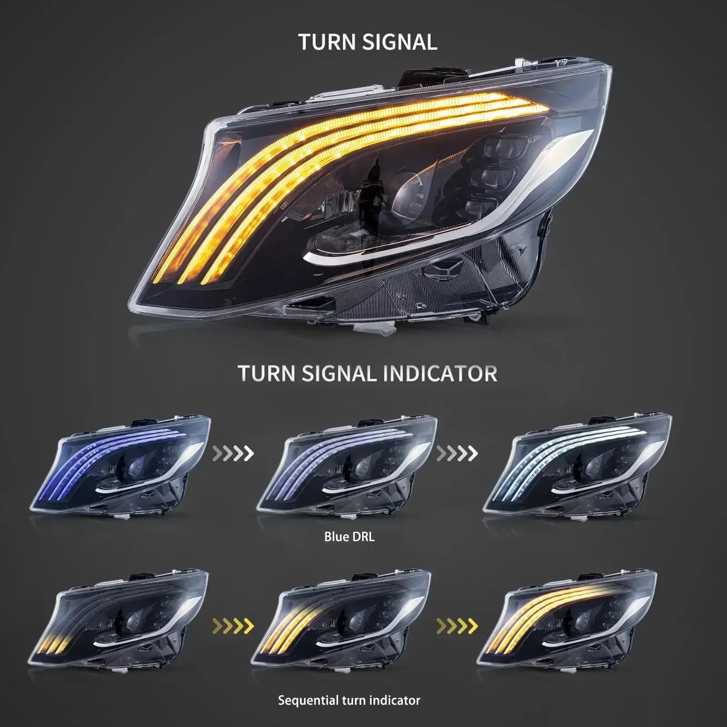 Vland 16-23 Benz Metris / Vito W447 LED Matrix Headlights with DRL High Low Beam Front Headlamp Assembly sayaragear