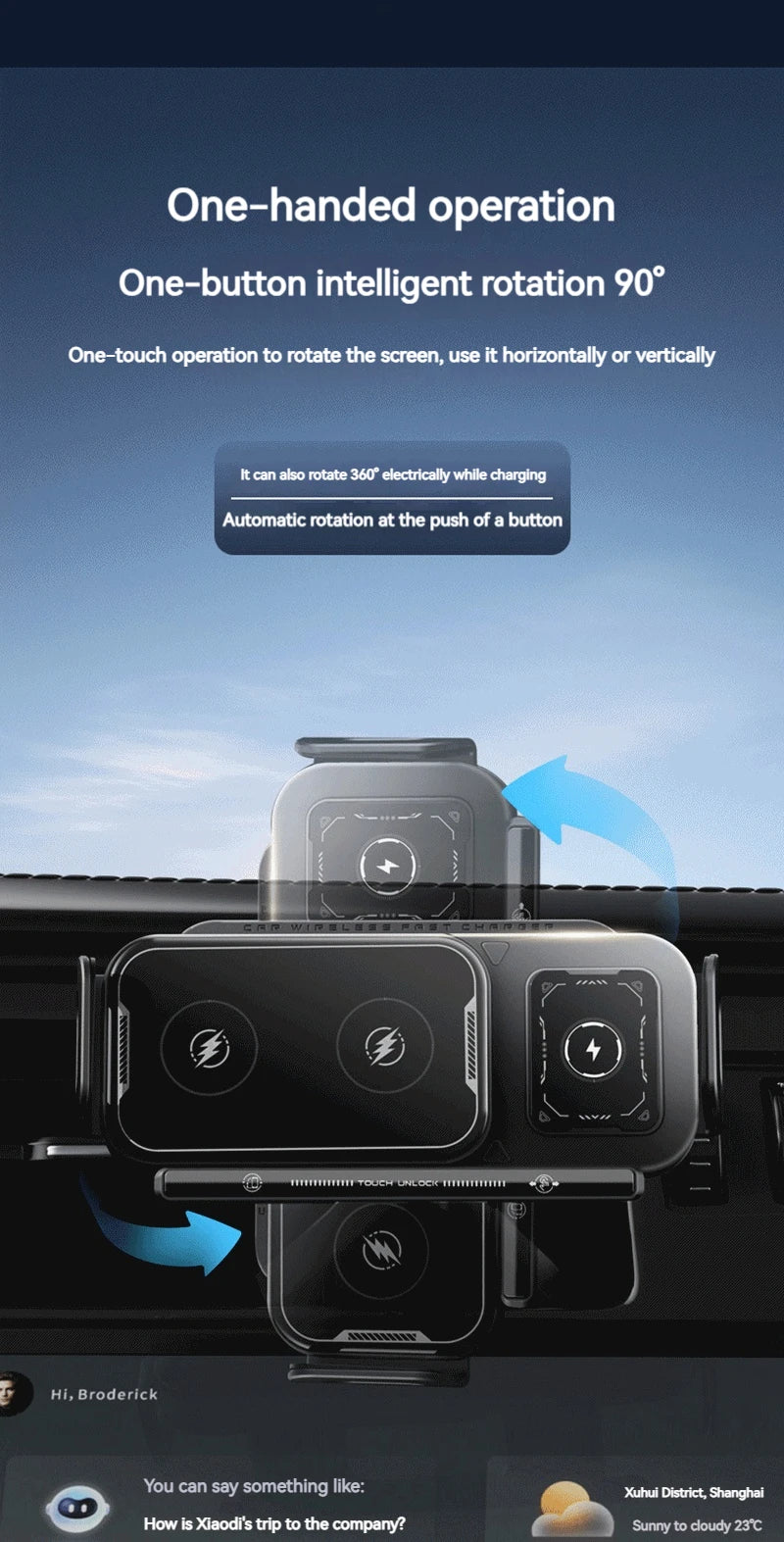 15W Universal Car Phone Wireless Charger Holder 360° Rotation Mount for Samsung Galaxy Fold 6 5 4 3 Z Flip S25 S24 iPhone 16 15 sayaragear