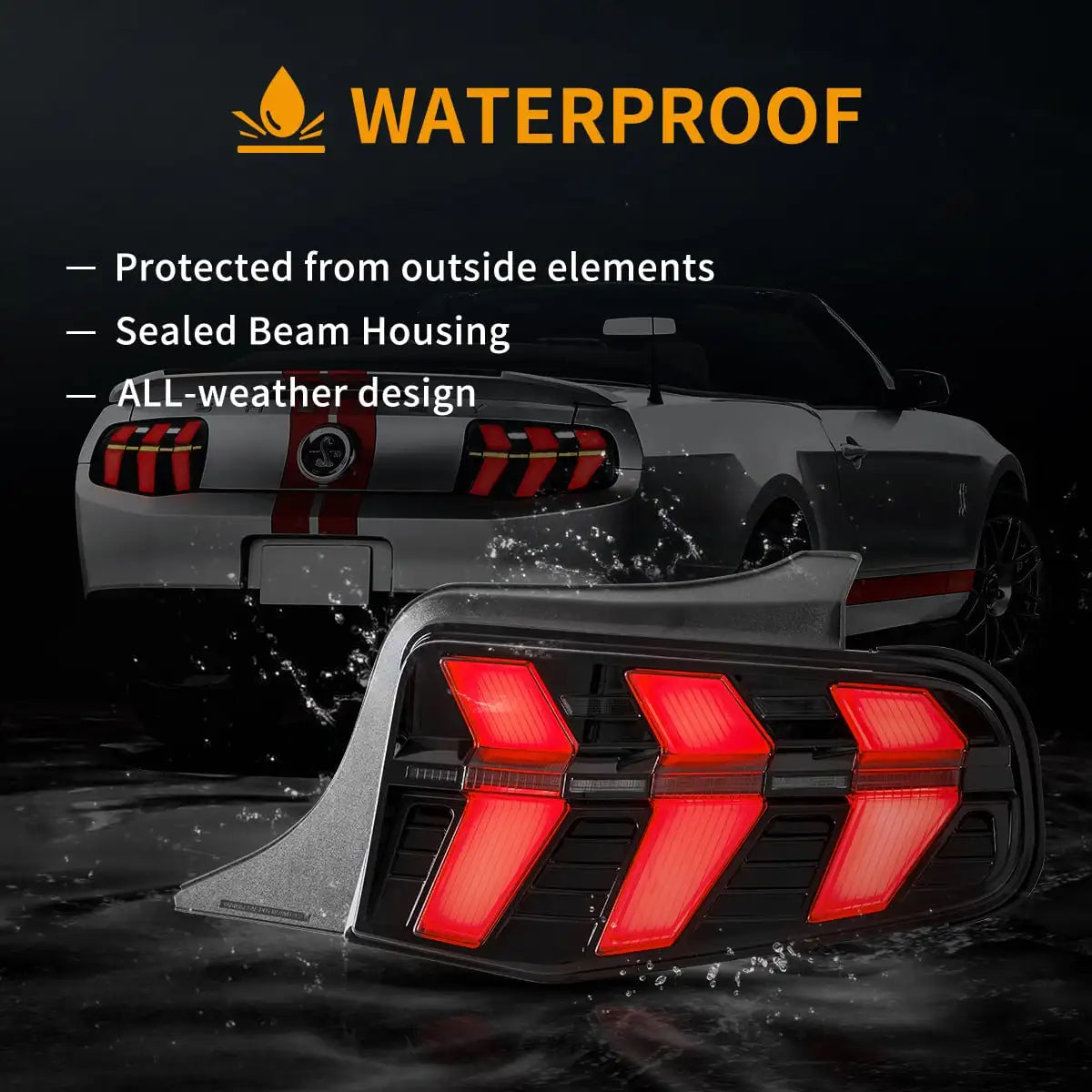 VLAND 2010-2012 Mustang 5th Gen S-197 II Pre-Facelift Smoked LED Tail Lights With Amber Sequential Turn Signal sayaragear