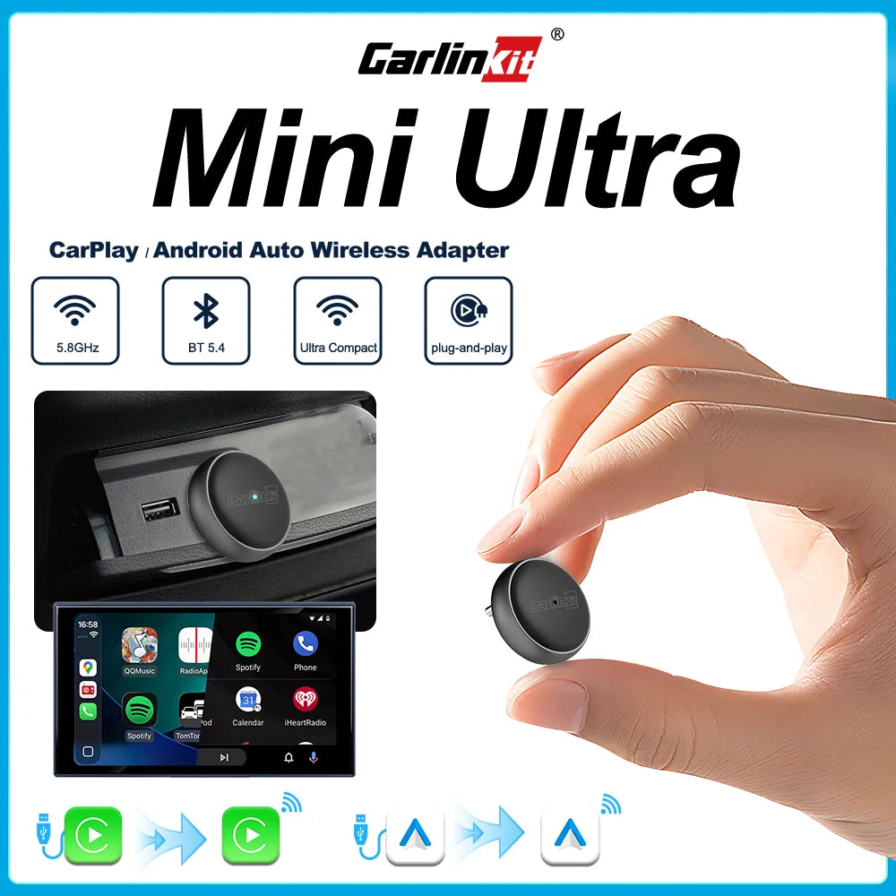 CarlinKit Mini Ultra3 CarPlay Android auto Wireless Adapter for Car infotainment Upgrade Adapter BT Wifi Connect 5.8GHz OTA sayaragear
