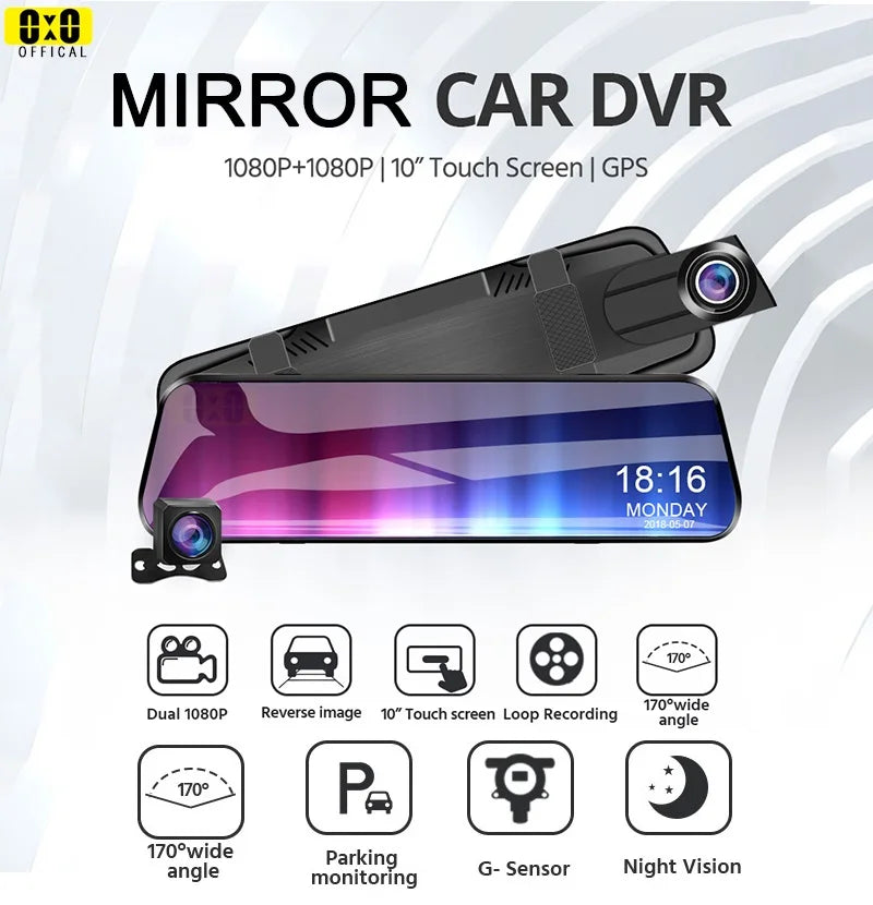 10'' Rearview Mirror Dash Cam Front & Rear 1080P Dual Recording, Backup Camera, 24H Parking Monitor, Night Vision for Cars sayaragear