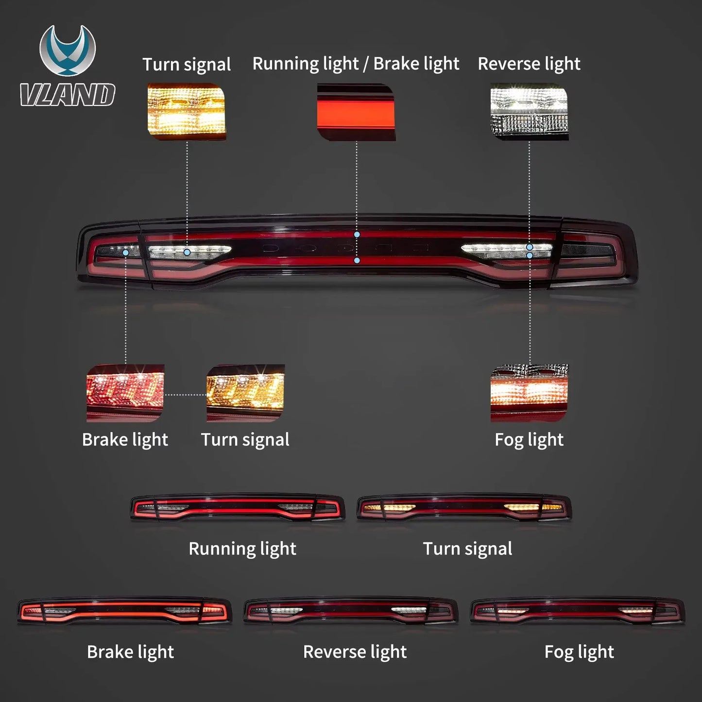 Vland 2011-2014 Charger Tail Lights Full LED W/Start-Up Animation sayaragear
