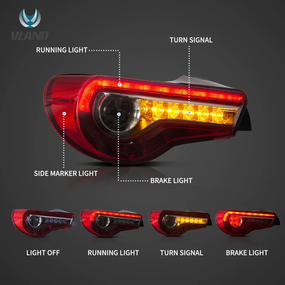 Vland 2012-2021 FR-S / BRZ / GT86 1st Gen (ZN6/ZC6) LED Tail Lights With Sequential Turn Signal sayaragear