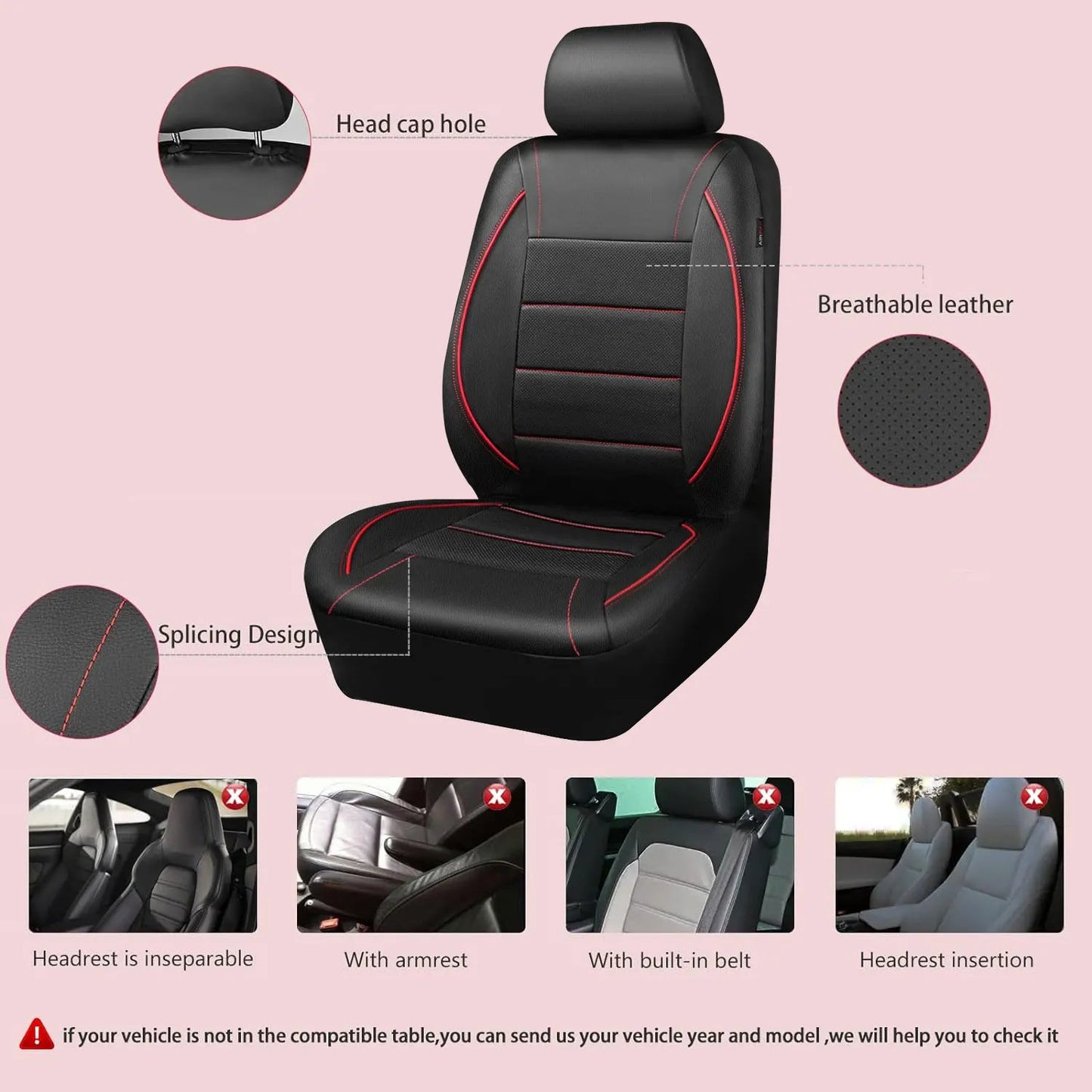 Universal Leather Car Seat Covers Red Simple Waterproof 5 Seat Car Seat Cover sayaragear