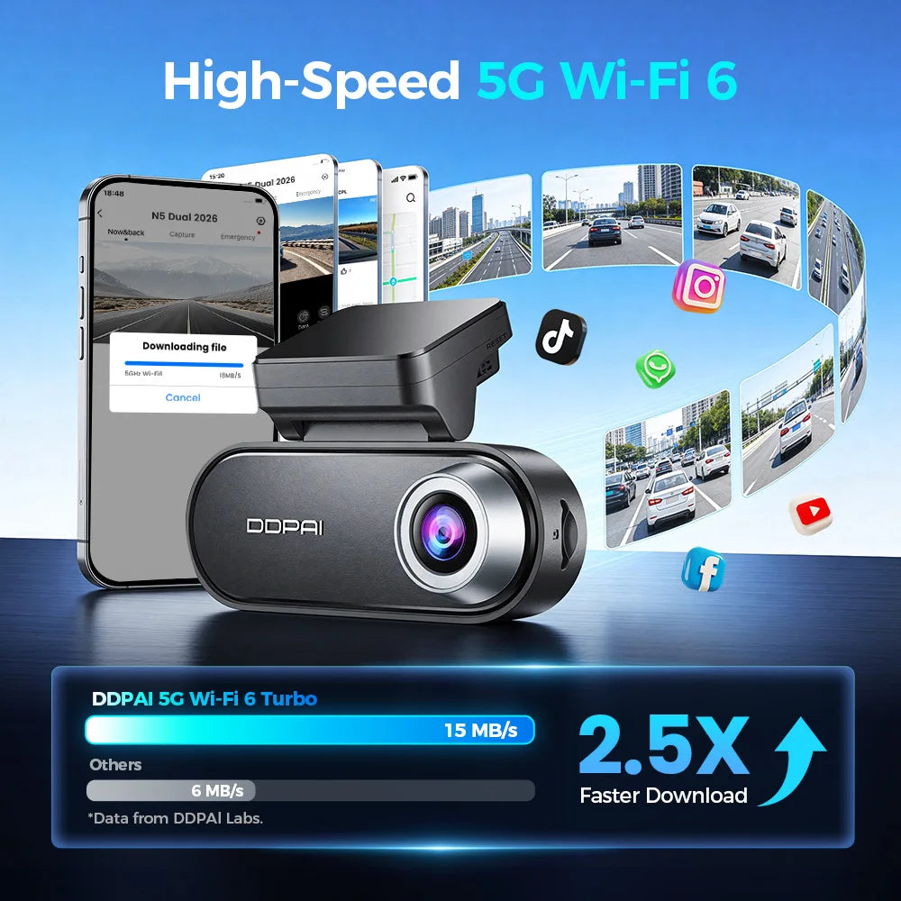DDPAI N5 Dual 4K HDR Dash Cam Front Rear AI NightVIS Camera WiFi 6 GPS ADAS Voice Control 24H Parking Mode 32G eMMC Car DVR sayaragear