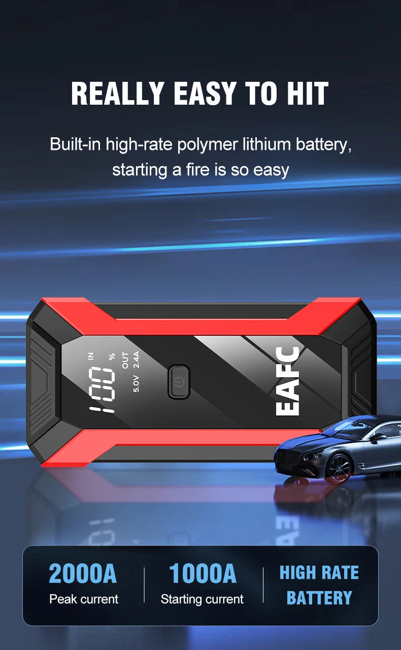 2000A Portable MultiFunction Emergency Booster Car Emergency Mobile Power Battery Charger 12V Car Jump Starter with LED Light sayaragear