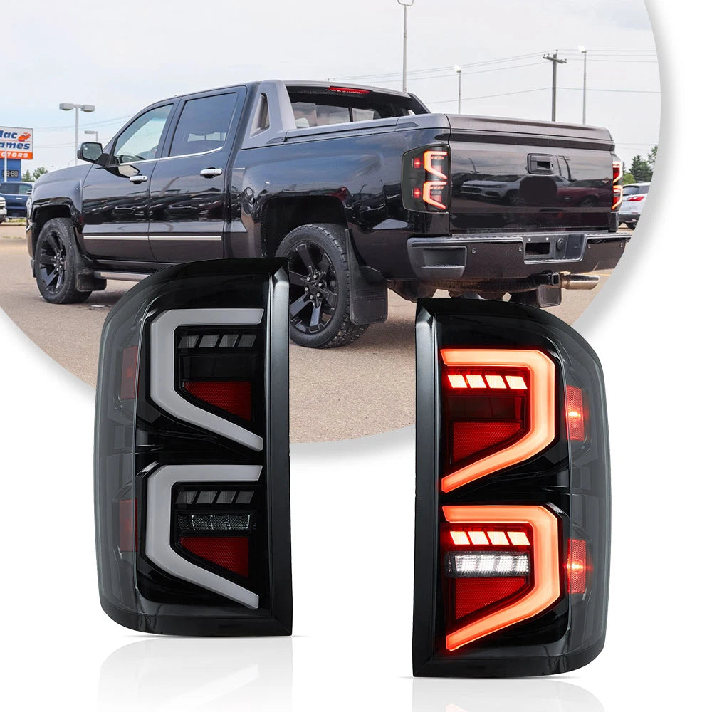 Vland 14-18 Silverado LED Tail Lights With Dynamic Welcome Lighting Rear Lamp Assembly Upgrade sayaragear