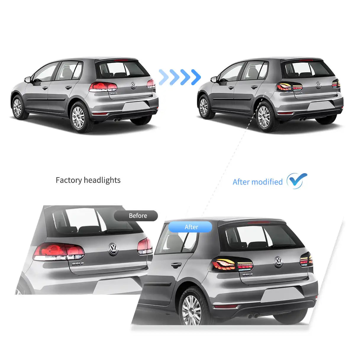 Vland 08-14 Golf 6th Gen Mk6 Hatchback II OLED Tail Lights With Dynamic Welcome Lighting (GTS Style) sayaragear