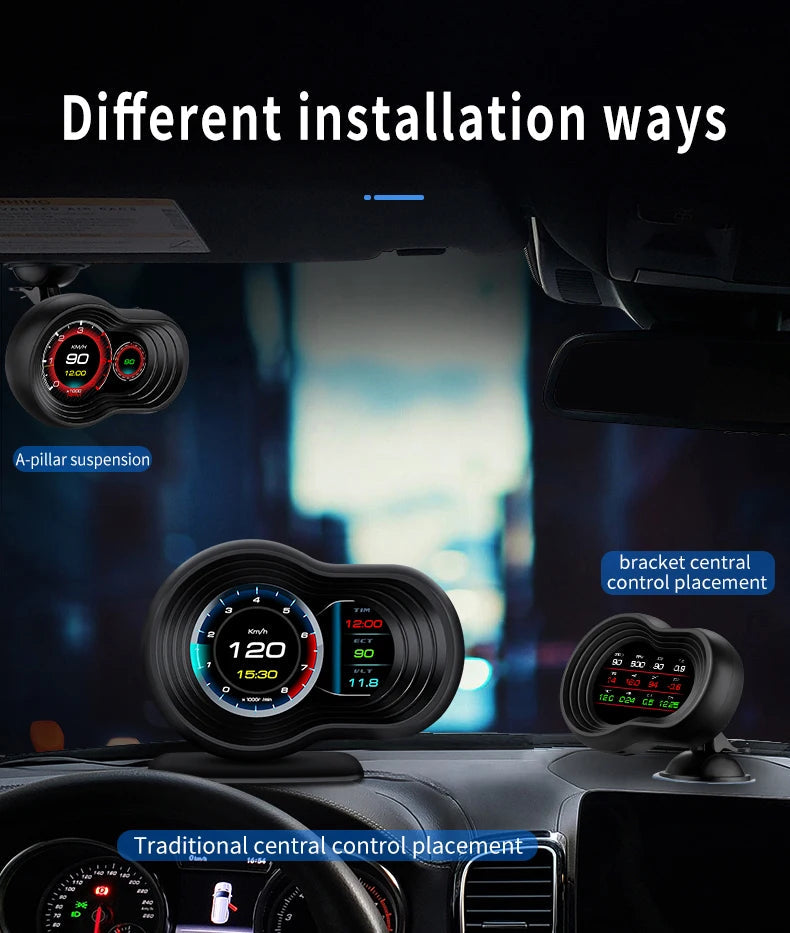 NEW Multi-function Full LCD Instrument OBD+GPS Dual System Car OBD2 GPS HUD Head Up Smart Digital Speedometer with Tester Alarm sayaragear