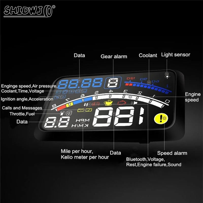 Digital HUD Speedometer Performance LCD Display HUD Display Car General OBD2 Driving Computer Car Speed Reflective Car Display sayaragear