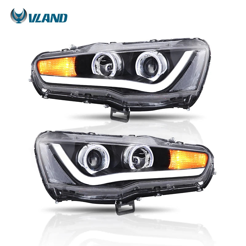 VLAND LED Headlights For 2010-UP Mitsubishi Lancer EVO X Full Black Sequential A Set sayaragear