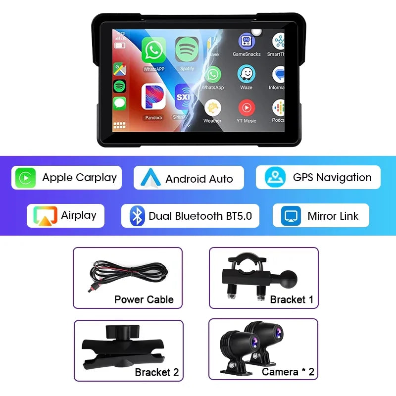Jansite 5/7 inch Carplay Motorcycle DVR Navigation GPS Wireless CarPlay Android Auto IPX7 Display Screen Portable Moto Monitor sayaragear