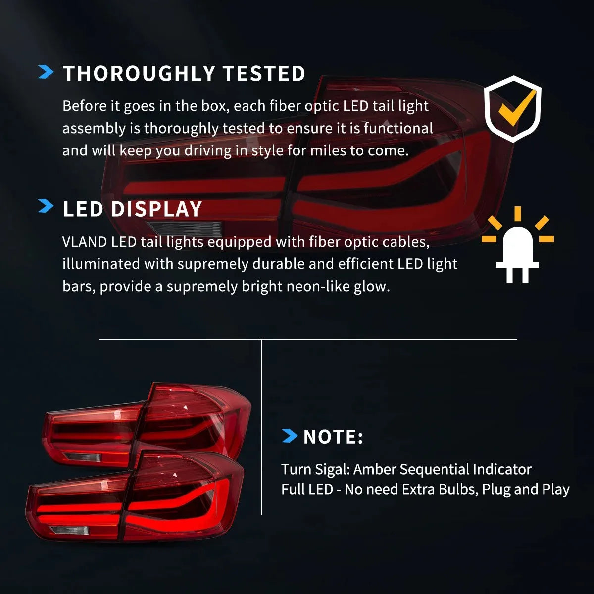 Vland 12-19 3 Series 6th Gen (F30 F80) LED Tail Lights With Sequential Amber Turn Signal sayaragear