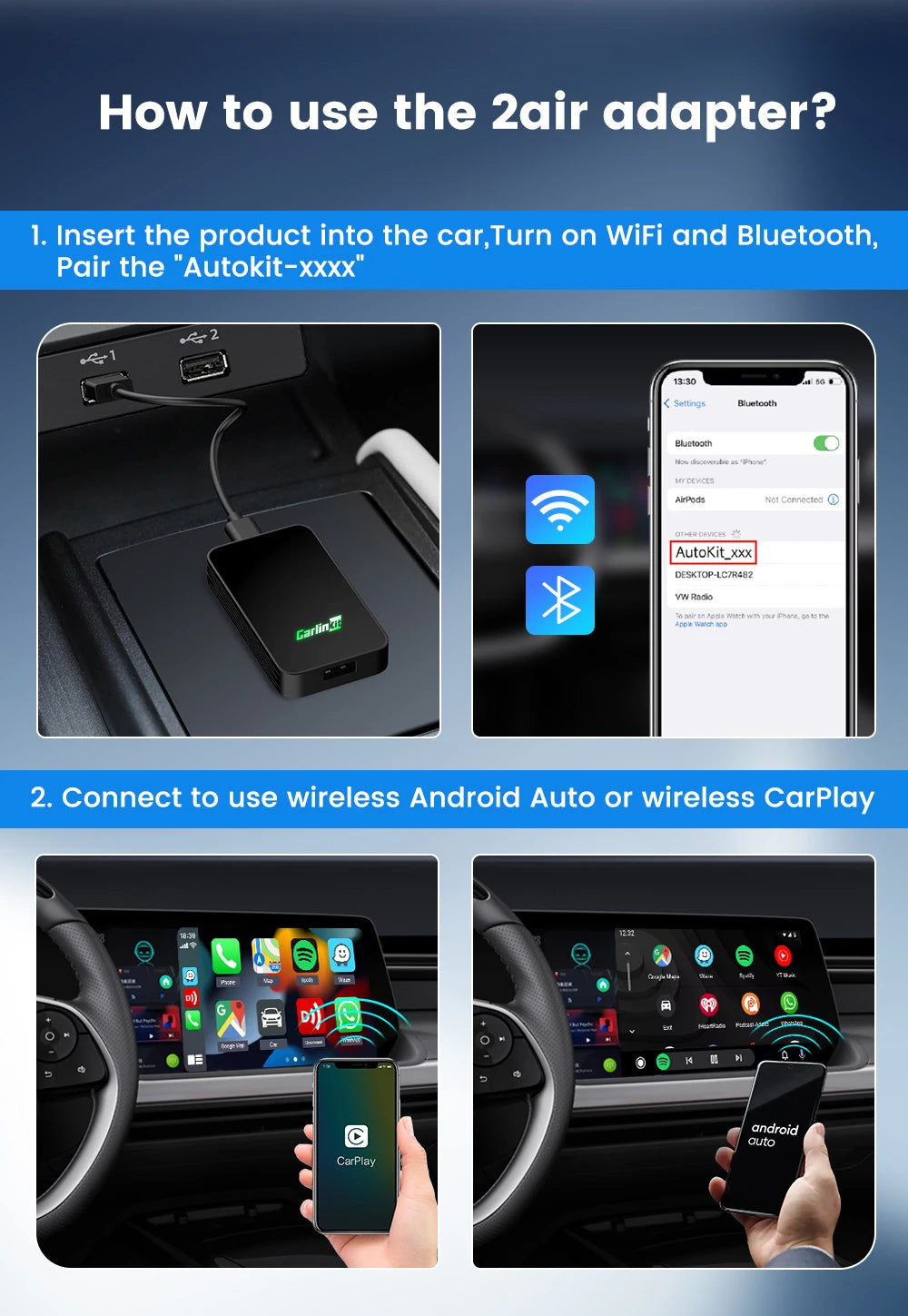 CarlinKit 5.0 & CarlinKit 4.0 Wireless CarPlay Android Auto Waze Music Spotify Auto For Audi Golf Peugeot Mazda KIA Mercedes MG sayaragear