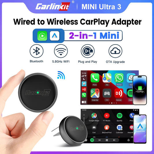 Carlinkit Mini Ultra 3 Wireless Carplay Adapter Converts Wireless Android Auto Plug & Play Carplay WiFi Bluetooth For Car Radio sayaragear