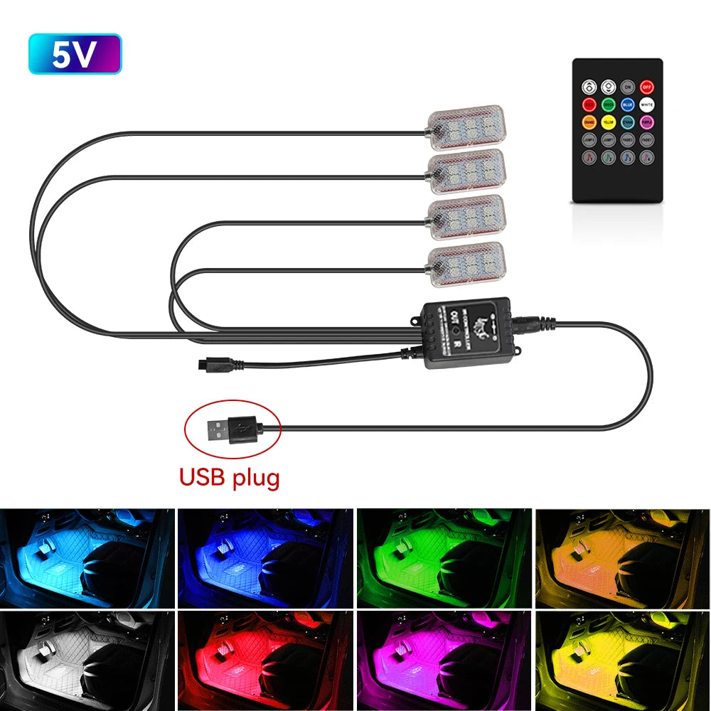 LED Car Interior Ambient Lights Foot Strip Lighting Kit Accessories Backlight Remote App Music Control Auto RGB Decorative Lamp sayaragear