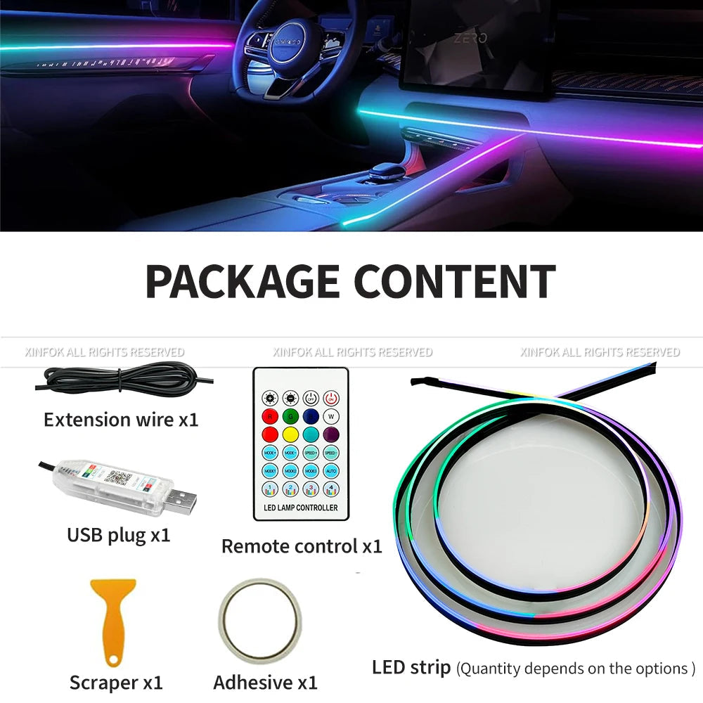 110cm  APP Control Car Ambient Lights LED Interior RGB Symphony Atmosphere Light  Acrylic Strips Dashboard Decoration Sunroof sayaragear