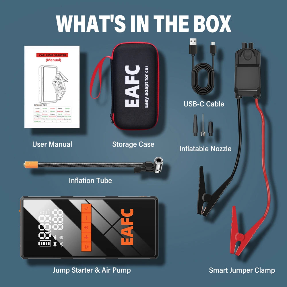 12V Car Jump Starter 4 In 1 Car Wireless Tire Inflator Pump Air Compressor Power Bank Potable Battery Starting Fast Charging sayaragear