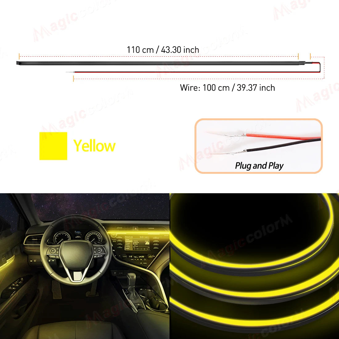 EL Wire Car LED Ambient Light Car Interior Decorative Lamp For Universal DIY Flexible Hidden Cuttable Colour Acrylic Strip 110cm sayaragear