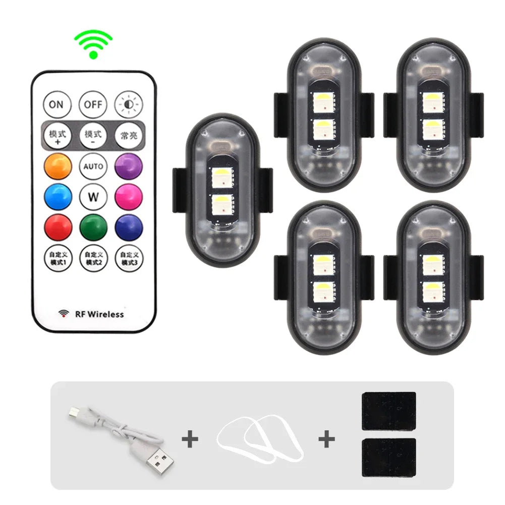Car Motorcycle RGB LED Strobe Lights 8 Colors LED Flash Position Wireless Light Aircraft Airplane Helicopter Warning Lights sayaragear
