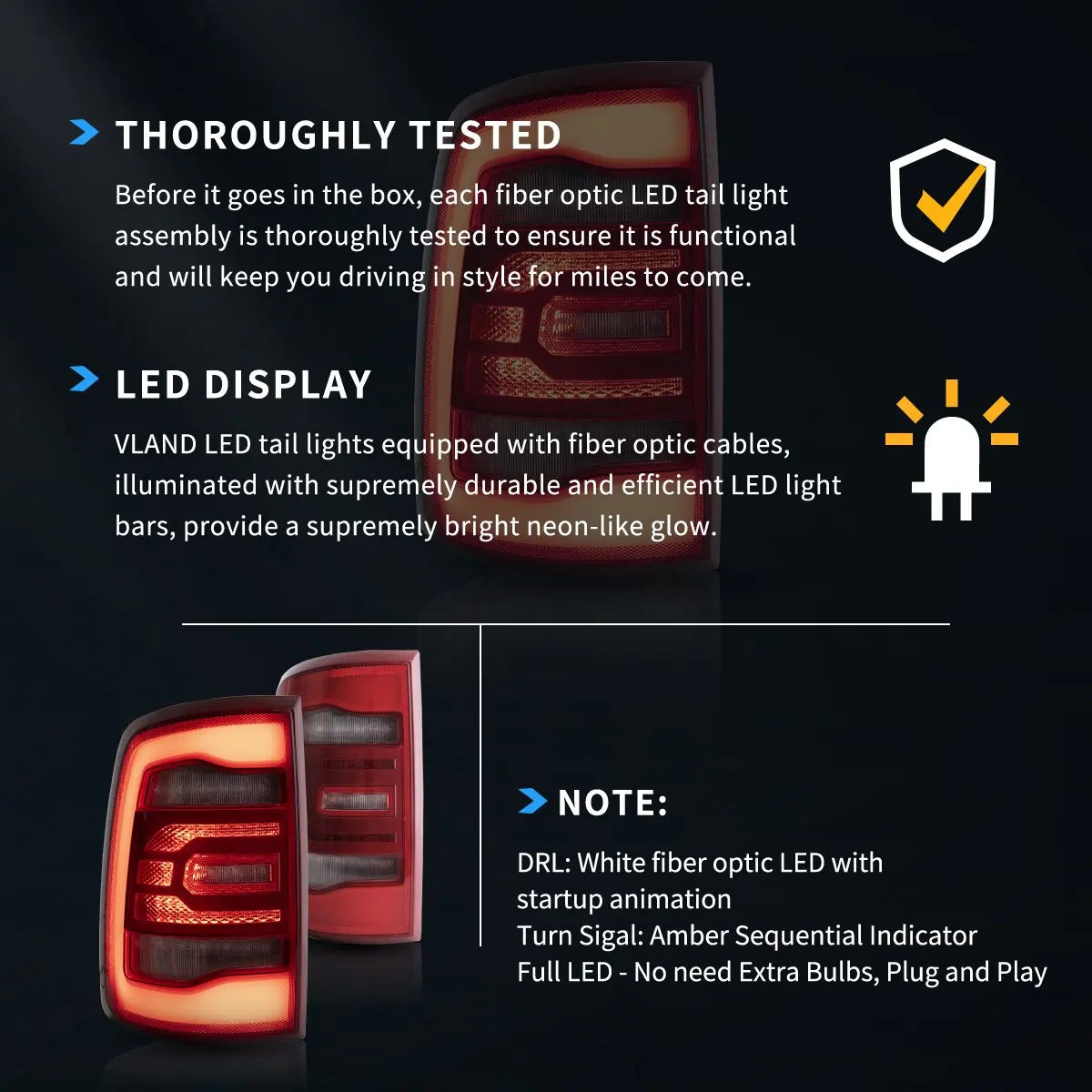Vland 09-18 Ram 4th Gen (DS/DJ/D2) LED Tail Lights With Red Sequential Turn Signal Rear Lamp Assembly Upgrade sayaragear