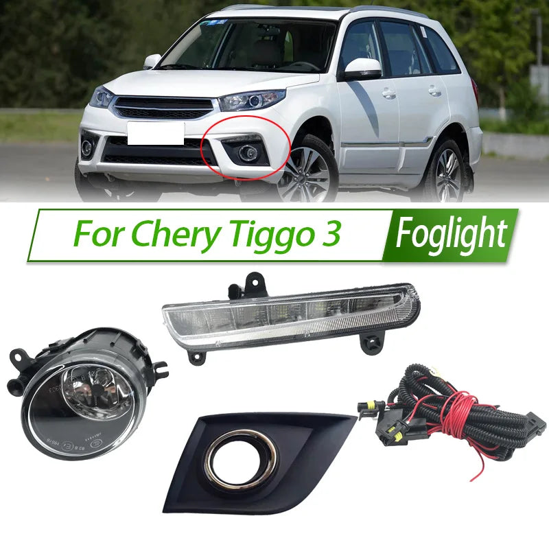 For Chery Tiggo 3 Foglight Fog Light Assembly LED/ Halogen Front Bumper Fog Lamp Kit Replacement with Waterproof Housing sayaragear