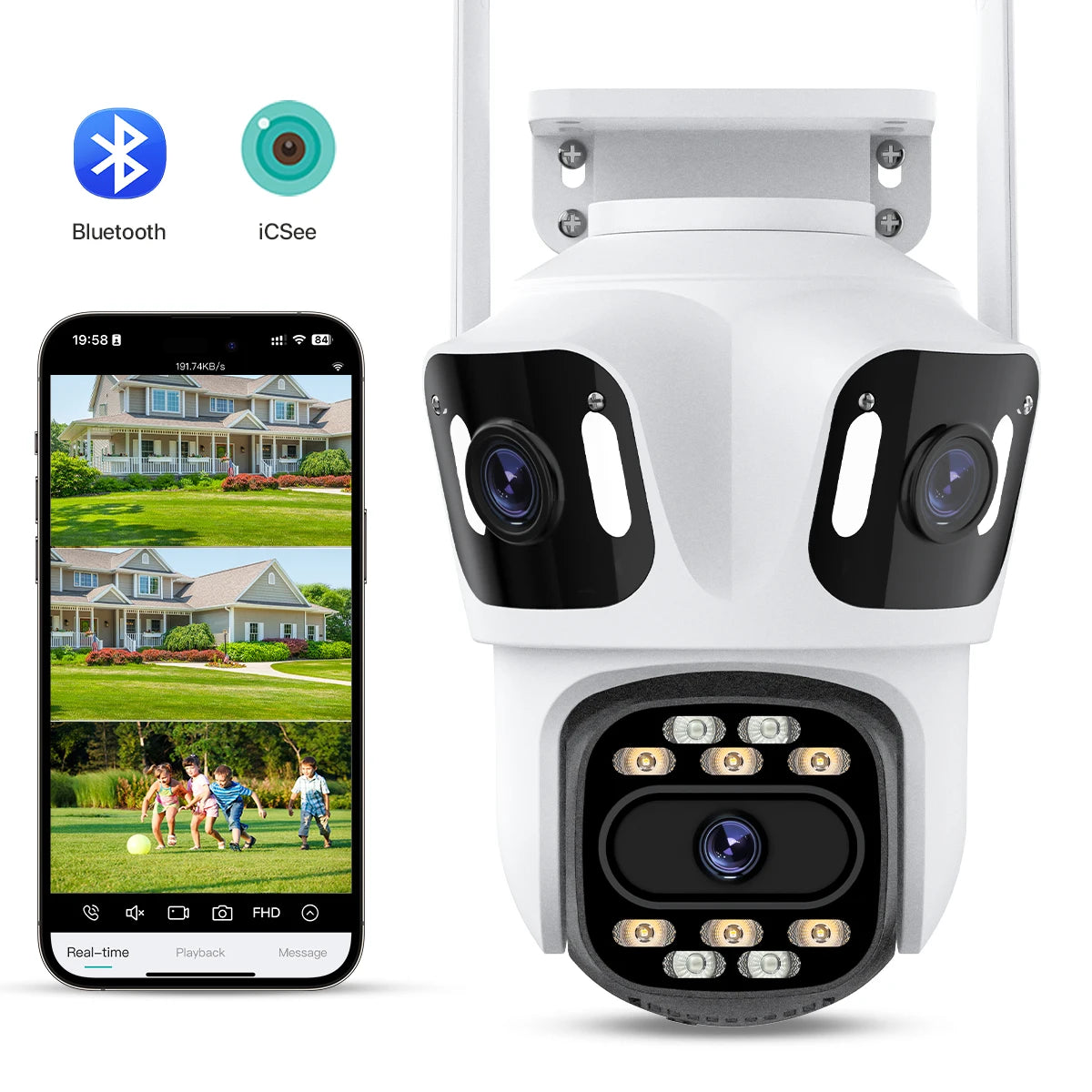 Three Lens PTZ IP Camera Outdoor HD Three Screen WiFi Security Camera Auto Tracking Dual Len Wirelss CCTV Camera iCsee sayaragear