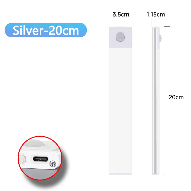 LED Cabinet Light Type C Rechargeable Motion Sensor Night Lights for Kitchen Wardrobe Cabinet Lighting 10cm/20cm/30cm/40cm/50cm sayaragear